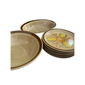 Vtg Hearthside Fleur De Lis Stoneware Set 8‎ Oven Safe Two Bowls Dessert Plates